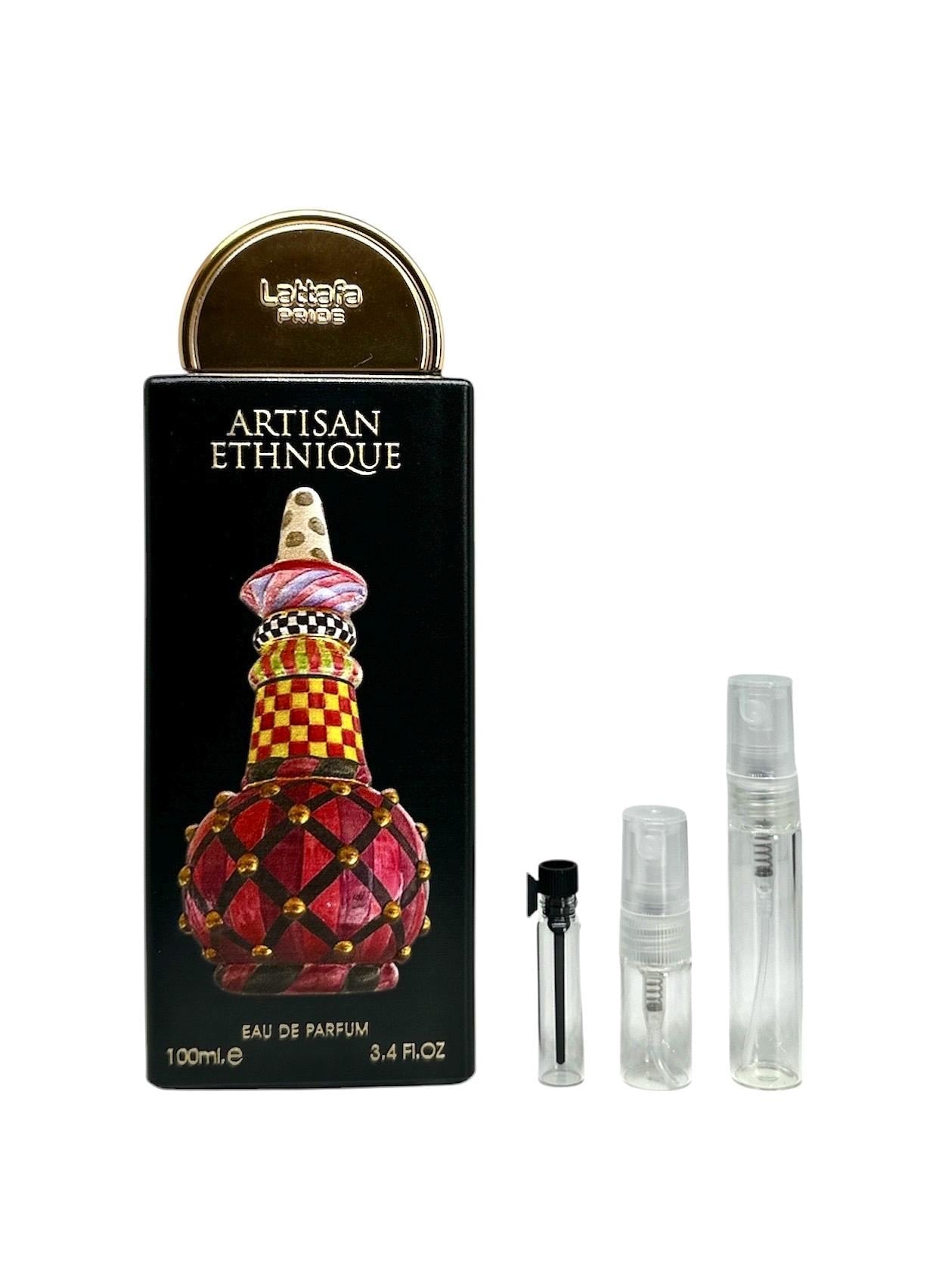 Artisan Ethnique Perfume Decant Sample Lattafa 1ml 2ml 5ml Eau De Parfum ME Scents Arabian Middle Eastern Perfume House